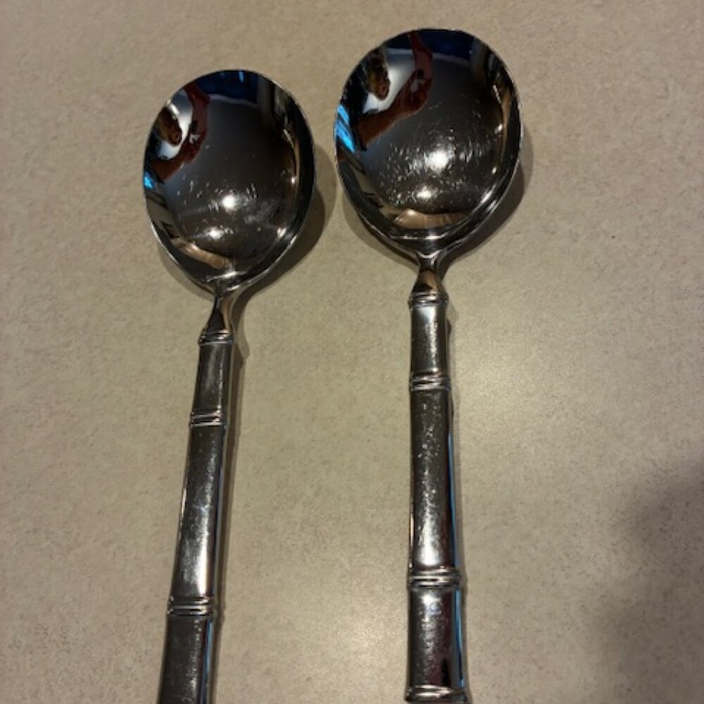 Set of 2 Lenox Kate Spade Stainless Bamboo Large 9" Serving spoons
